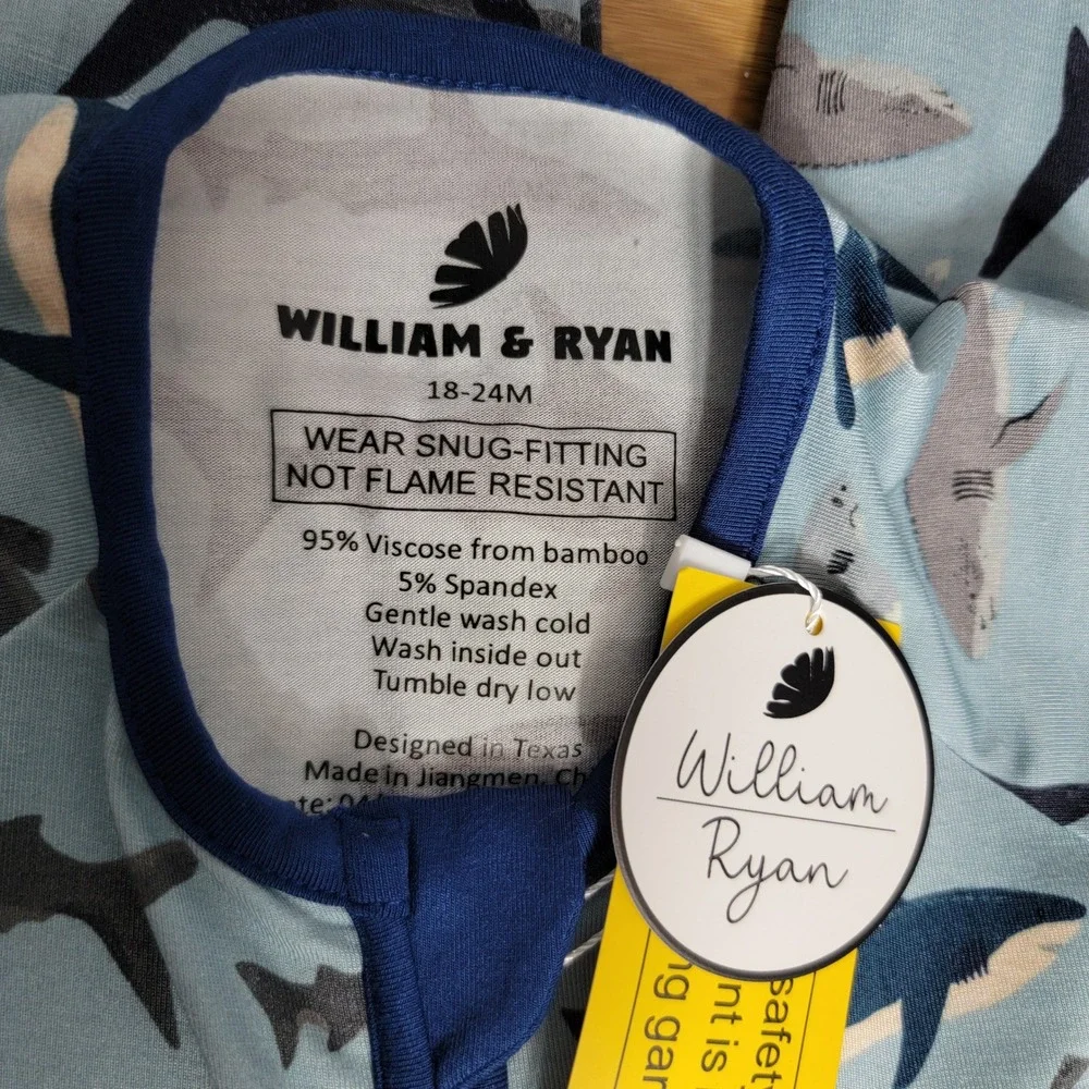 William & Ryan Bamboo Shark Print Romper 18-24M‎ Zippy Pajamas Convertible NWT